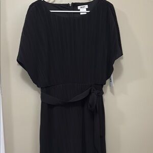 DKNY Black Midi Dress with Tie Waist